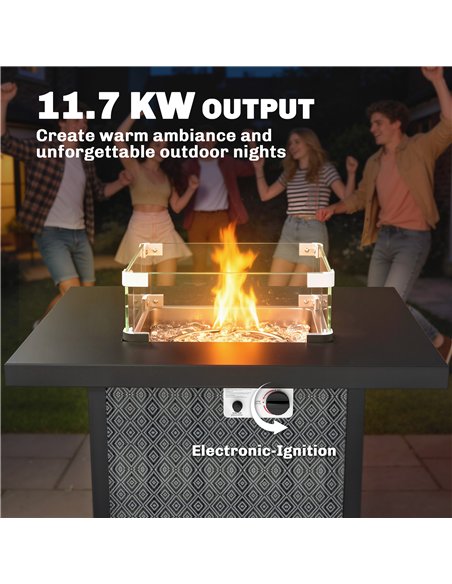 Outsunny Propane Gas Fire Pit Table for Garden, 11.7 KW Smokeless Firepit Outdoor Heater with Wind Guard, Glass Rocks, Lid, Blac - pic 181630 | FastDaddyshop