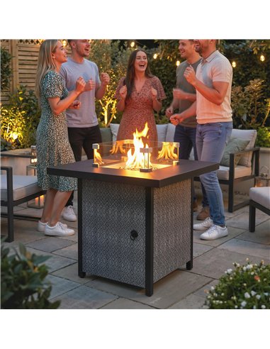 Outsunny Propane Gas Fire Pit Table for Garden, 11.7 KW Smokeless Firepit Outdoor Heater with Wind Guard, Glass Rocks, Lid, Blac