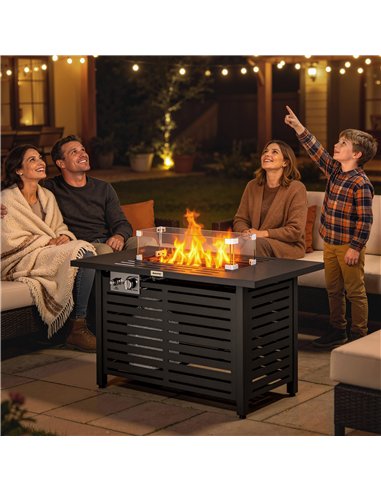 Outsunny Propane Gas Fire Pit Table, Outdoor Firepit with 43" Steel Tabletop and Lid, 50,000 BTU Pulse Ignition Fire Table w/ St