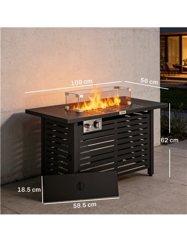 Outsunny Propane Gas Fire Pit Table, Outdoor Firepit with 43" Steel Tabletop and Lid, 50,000 BTU Pulse Ignition Fire Table w/ St