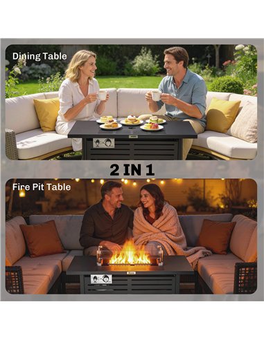 Outsunny Propane Gas Fire Pit Table, Outdoor Firepit with 43" Steel Tabletop and Lid, 50,000 BTU Pulse Ignition Fire Table w/ St