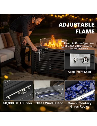 Outsunny Propane Gas Fire Pit Table, Outdoor Firepit with 43" Steel Tabletop and Lid, 50,000 BTU Pulse Ignition Fire Table w/ St
