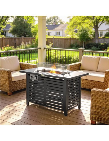 Outsunny Propane Gas Fire Pit Table, Outdoor Firepit with 43" Steel Tabletop and Lid, 50,000 BTU Pulse Ignition Fire Table w/ St