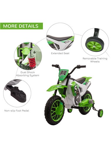 HOMCOM 12V Kids Electric Motorbike Ride On Motorcycle Vehicle Toy with Training Wheels for 3-5 Years Old, Green