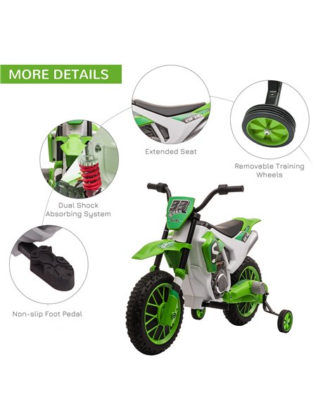 HOMCOM 12V Kids Electric Motorbike Ride On Motorcycle Vehicle Toy with Training Wheels for 3-5 Years Old, Green - pic 18166 | FastDaddyshop
