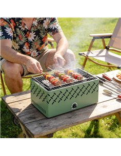 Outsunny Portable Charcoal BBQ Grill, Battery Powered Barbecue Grill with Built-in Fan for Camping Picnic, Light Green 2