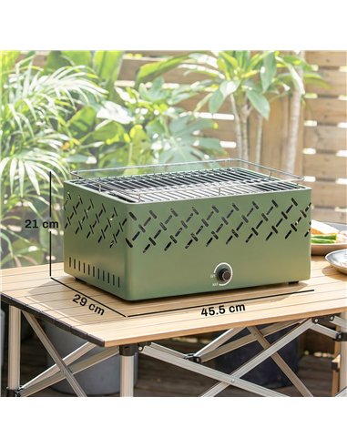 Outsunny Portable Charcoal BBQ Grill, Battery Powered Barbecue Grill with Built-in Fan for Camping Picnic, Light Green