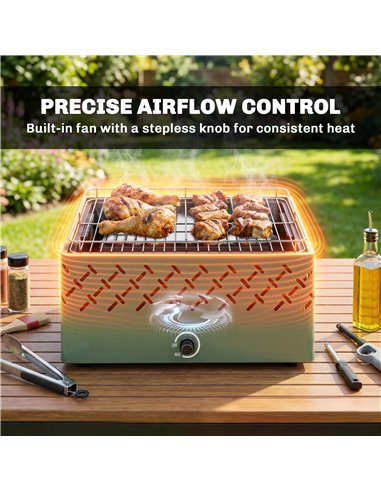 Outsunny Portable Charcoal BBQ Grill, Battery Powered Barbecue Grill with Built-in Fan for Camping Picnic, Light Green