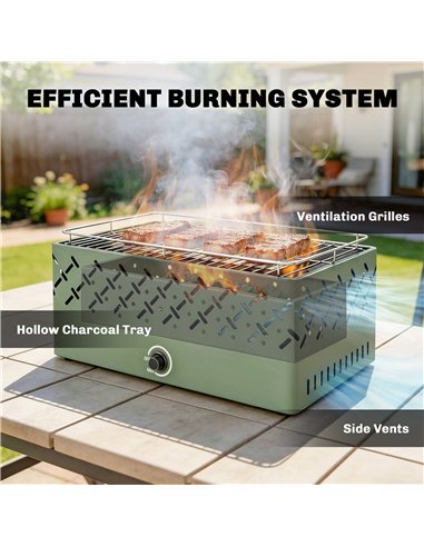 Outsunny Portable Charcoal BBQ Grill, Battery Powered Barbecue Grill with Built-in Fan for Camping Picnic, Light Green