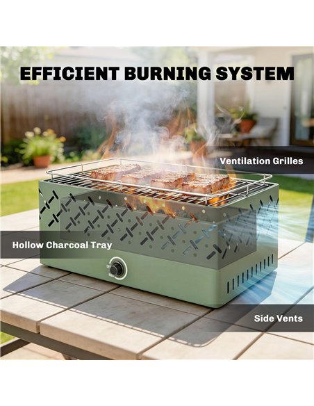 Outsunny Portable Charcoal BBQ Grill, Battery Powered Barbecue Grill with Built-in Fan for Camping Picnic, Light Green - pic 181667 | FastDaddyshop