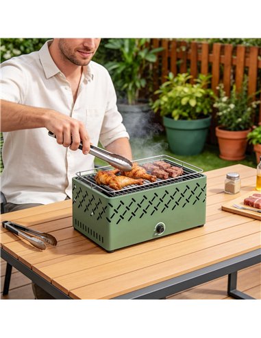 Outsunny Portable Charcoal BBQ Grill, Battery Powered Barbecue Grill with Built-in Fan for Camping Picnic, Light Green