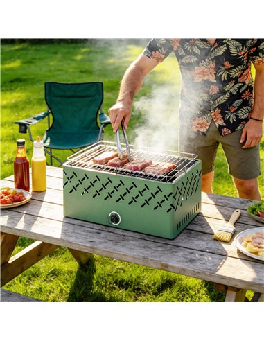 Outsunny Portable Charcoal BBQ Grill, Battery Powered Barbecue Grill with Built-in Fan for Camping Picnic, Light Green