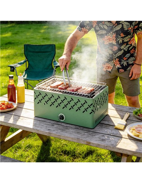 Outsunny Portable Charcoal BBQ Grill, Battery Powered Barbecue Grill with Built-in Fan for Camping Picnic, Light Green - pic 181669 | FastDaddyshop