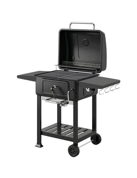Outsunny Charcoal BBQ Grill with Adjustable Charcoal Pan, Large Barbecue Grill Smoker with Side Tables, Temperature for Outdoor - pic 181670 | FastDaddyshop