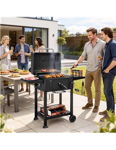 Outsunny Charcoal BBQ Grill with Adjustable Charcoal Pan, Large Barbecue Grill Smoker with Side Tables, Temperature for Outdoor 2