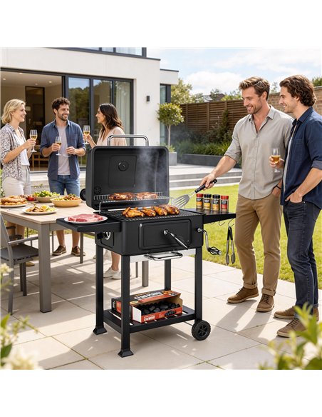 Outsunny Charcoal BBQ Grill with Adjustable Charcoal Pan, Large Barbecue Grill Smoker with Side Tables, Temperature for Outdoor - pic 181671 | FastDaddyshop