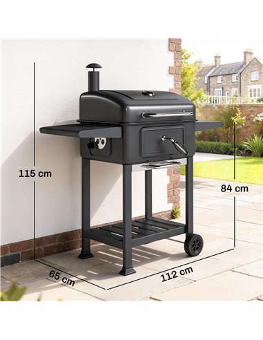 Outsunny Charcoal BBQ Grill with Adjustable Charcoal Pan, Large Barbecue Grill Smoker with Side Tables, Temperature for Outdoor
