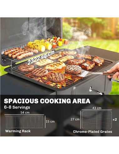 Outsunny Charcoal BBQ Grill with Adjustable Charcoal Pan, Large Barbecue Grill Smoker with Side Tables, Temperature for Outdoor