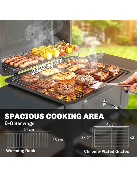 Outsunny Charcoal BBQ Grill with Adjustable Charcoal Pan, Large Barbecue Grill Smoker with Side Tables, Temperature for Outdoor - pic 181673 | FastDaddyshop