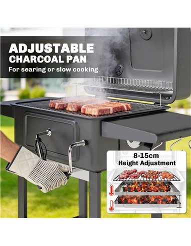 Outsunny Charcoal BBQ Grill with Adjustable Charcoal Pan, Large Barbecue Grill Smoker with Side Tables, Temperature for Outdoor