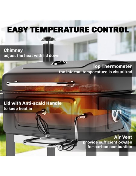 Outsunny Charcoal BBQ Grill with Adjustable Charcoal Pan, Large Barbecue Grill Smoker with Side Tables, Temperature for Outdoor - pic 181675 | FastDaddyshop