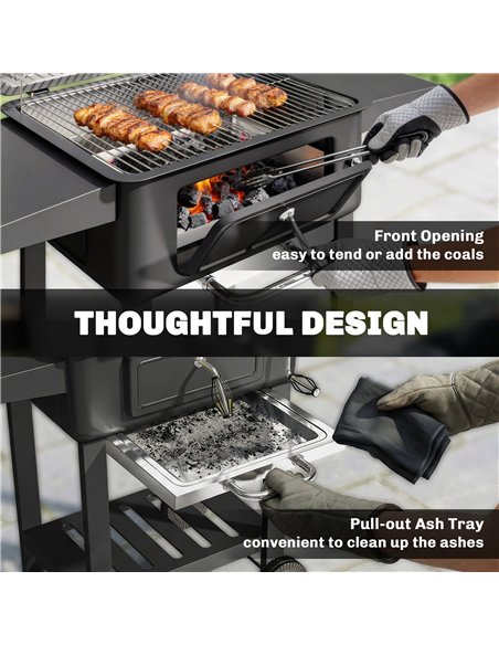 Outsunny Charcoal BBQ Grill with Adjustable Charcoal Pan, Large Barbecue Grill Smoker with Side Tables, Temperature for Outdoor - pic 181677 | FastDaddyshop