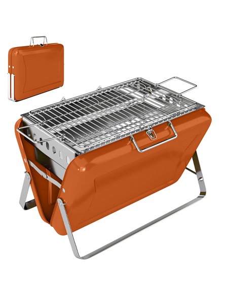 Outsunny Charcoal BBQ Grill Portable Stainless Steel Barbecue with Tilting Grate for Camping Picnic Garden Orange - pic 181679 | FastDaddyshop