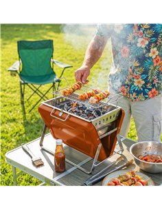 Outsunny Charcoal BBQ Grill Portable Stainless Steel Barbecue with Tilting Grate for Camping Picnic Garden Orange 2