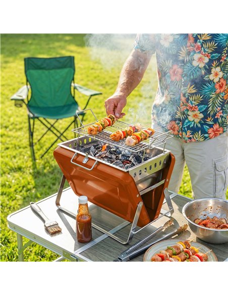 Outsunny Charcoal BBQ Grill Portable Stainless Steel Barbecue with Tilting Grate for Camping Picnic Garden Orange - pic 181680 | FastDaddyshop