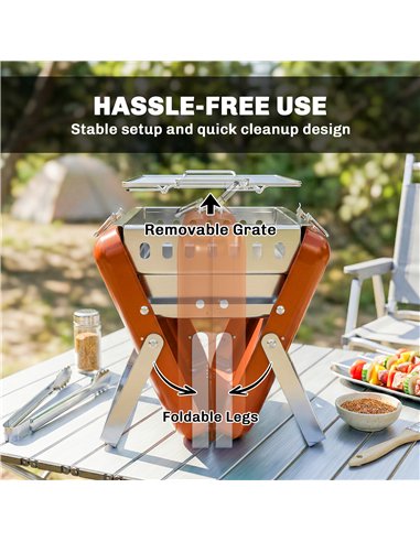 Outsunny Charcoal BBQ Grill Portable Stainless Steel Barbecue with Tilting Grate for Camping Picnic Garden Orange