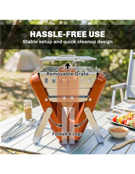 Outsunny Charcoal BBQ Grill Portable Stainless Steel Barbecue with Tilting Grate for Camping Picnic Garden Orange - pic 181686 | FastDaddyshop