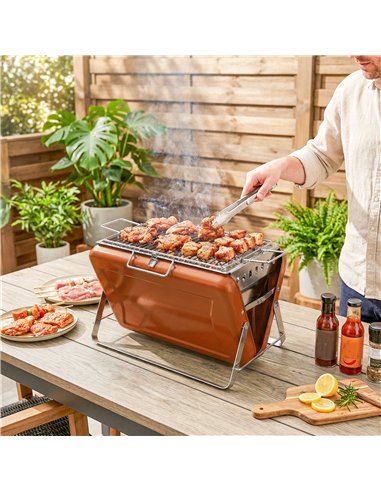 Outsunny Charcoal BBQ Grill Portable Stainless Steel Barbecue with Tilting Grate for Camping Picnic Garden Orange