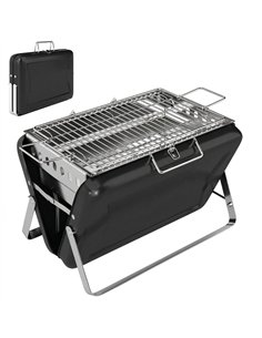 Outsunny Charcoal BBQ Grill Portable Stainless Steel Barbecue with Tilting Grate for Camping Picnic Garden Black