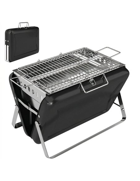 Outsunny Charcoal BBQ Grill Portable Stainless Steel Barbecue with Tilting Grate for Camping Picnic Garden Black - pic 181688 | FastDaddyshop