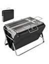 Outsunny Charcoal BBQ Grill Portable Stainless Steel Barbecue with Tilting Grate for Camping Picnic Garden Black