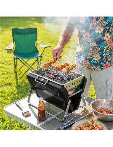 Outsunny Charcoal BBQ Grill Portable Stainless Steel Barbecue with Tilting Grate for Camping Picnic Garden Black