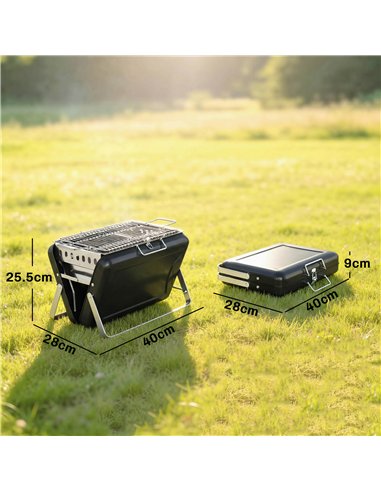 Outsunny Charcoal BBQ Grill Portable Stainless Steel Barbecue with Tilting Grate for Camping Picnic Garden Black