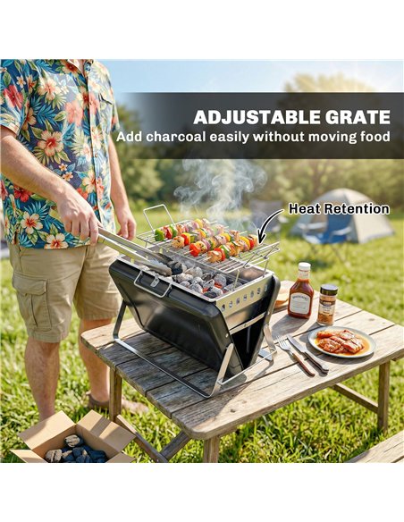 Outsunny Charcoal BBQ Grill Portable Stainless Steel Barbecue with Tilting Grate for Camping Picnic Garden Black - pic 181692 | FastDaddyshop