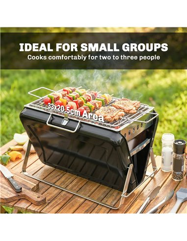 Outsunny Charcoal BBQ Grill Portable Stainless Steel Barbecue with Tilting Grate for Camping Picnic Garden Black
