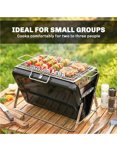 Outsunny Charcoal BBQ Grill Portable Stainless Steel Barbecue with Tilting Grate for Camping Picnic Garden Black - pic 181693 | FastDaddyshop
