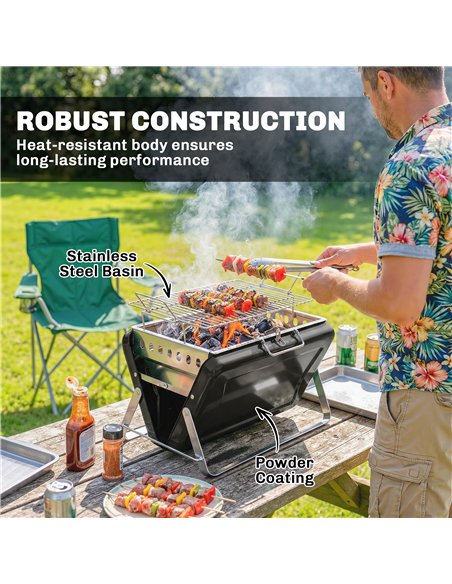 Outsunny Charcoal BBQ Grill Portable Stainless Steel Barbecue with Tilting Grate for Camping Picnic Garden Black - pic 181694 | FastDaddyshop