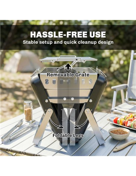 Outsunny Charcoal BBQ Grill Portable Stainless Steel Barbecue with Tilting Grate for Camping Picnic Garden Black - pic 181695 | FastDaddyshop