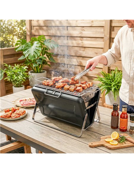 Outsunny Charcoal BBQ Grill Portable Stainless Steel Barbecue with Tilting Grate for Camping Picnic Garden Black - pic 181696 | FastDaddyshop