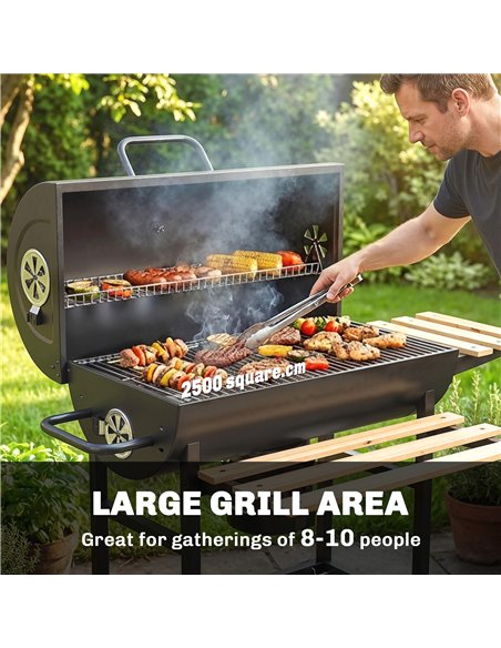 Outsunny Charcoal Grill, Barrel BBQ Smoker with Warming Rack, Charcoal BBQ Grill with Foldable Shelves, Natural Wood and Black - pic 181709 | FastDaddyshop
