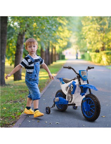 HOMCOM 3+ Kids 12V Electric Motorbike with Training Wheels, Blue