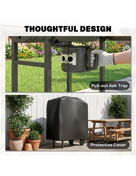 Outsunny Charcoal Grill, Barrel BBQ Smoker with Warming Rack, Charcoal BBQ Grill with Foldable Shelves, Natural Wood and Black - pic 181713 | FastDaddyshop