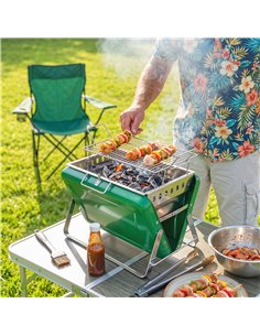 Outsunny Charcoal BBQ Grill Portable Stainless Steel Barbecue with Tilting Grate for Camping Picnic Garden Dark Green 2