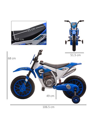 HOMCOM 3+ Kids 12V Electric Motorbike with Training Wheels, Blue