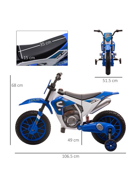 HOMCOM 3+ Kids 12V Electric Motorbike with Training Wheels, Blue - pic 18172 | FastDaddyshop
