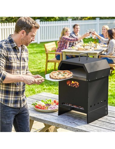 Outsunny 3 in 1 Outdoor Pizza Oven, Portable Wood Fired Pizza Maker with Handles, Stone and Peel